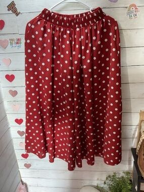 Vintage Red White Polka Dot Circle Skirt Size S Small Elastic Waist